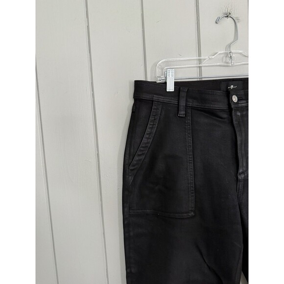 7 For All Mankind Darted Boyfriend Coated Jogger Pants 32 High Waisted Black - Picture 4 of 11
